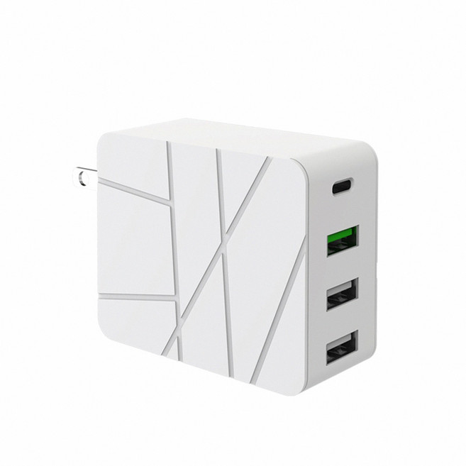 37W Type-C USB-A 四孔快速充電器 台灣BSMI認證 USB充電頭, 白色, 1個