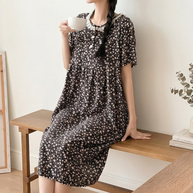 MARIQUE 여성 플라워 꽃무늬 인견 원피스 홈웨어 잠옷