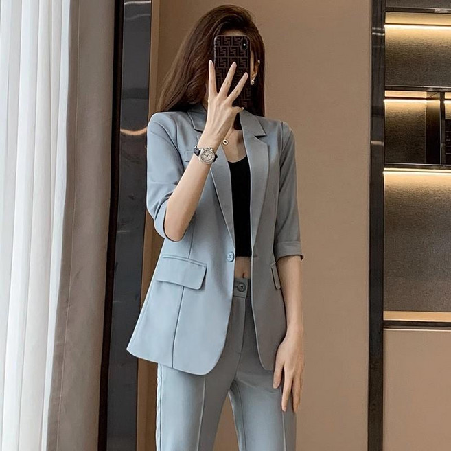 휠렉스 여성 오피스룩 패션 반팔 블레이저 상하세트 YQ36