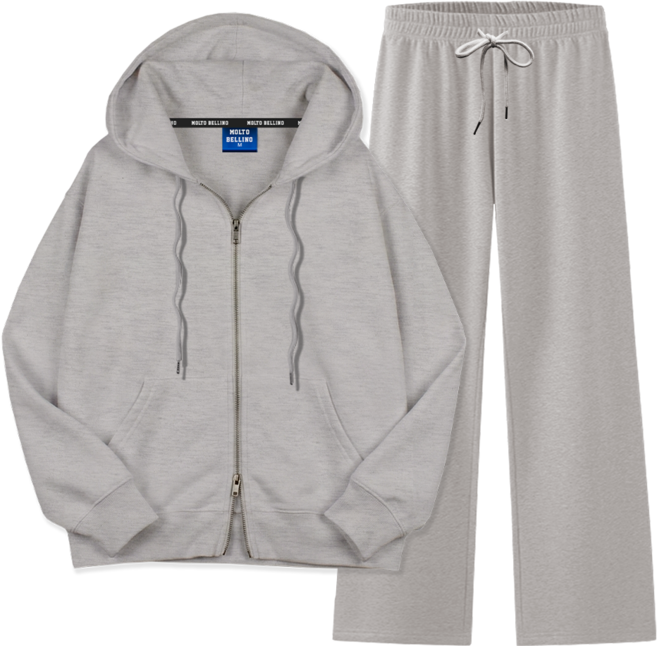 몰토벨리노 무지 스탠다드핏 투웨이 크롬지퍼 후드집업 상하세트