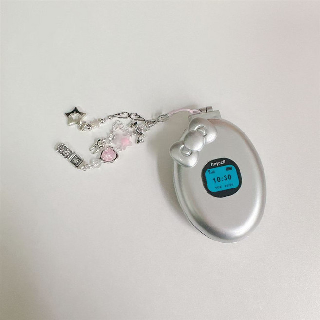 y2k 빈티지 휴대용 브러쉬 거울 접이식 일체형 모의 폴더폰 에어 쿠션 거울 빗 리본 에어쿠션 머리빗, 2. 매트 표면 작은 활, 1개