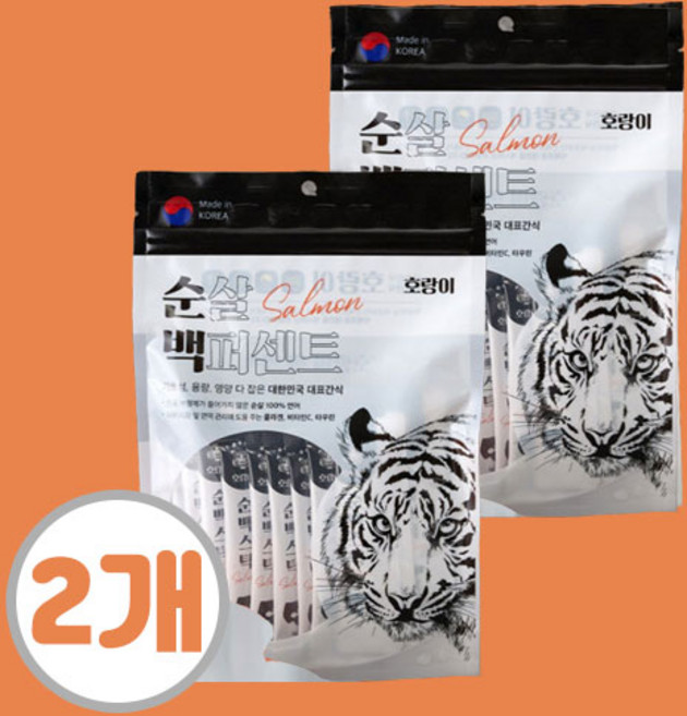 호랑이 순백 스틱 순살100% 강아지 고양이 간식 30P, 2개, 240g, 연어