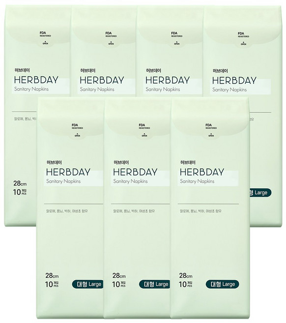 허브데이 생리대 + 샘플, 대형7팩, 10매입, 7세트