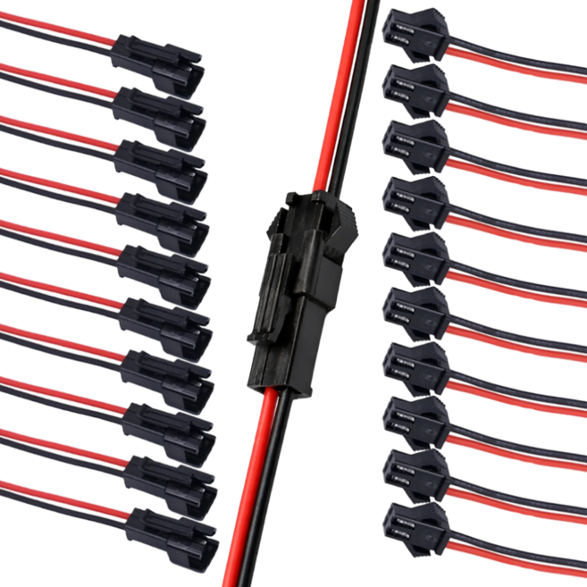 2p 커넥터 케이블 세트 전원 연결 배선 LED RC 배터리 2핀 연장선 DIY 전선, 10세트