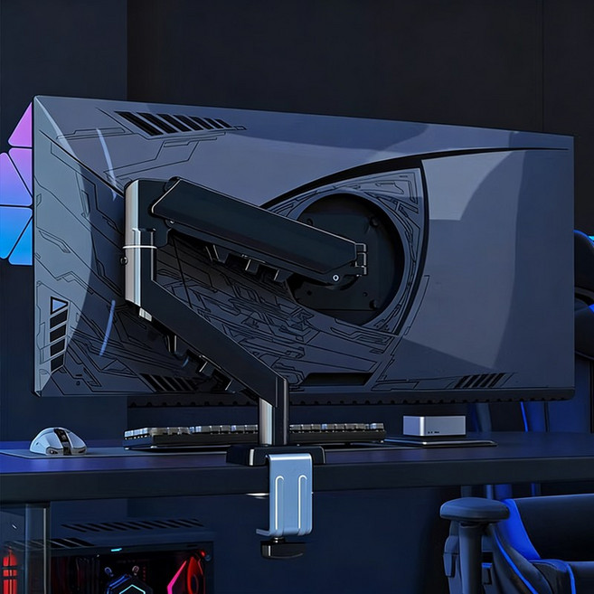 고중량 싱글 모니터암 책상형 홀클램프 겸용 인체공학, 1개, 블랙