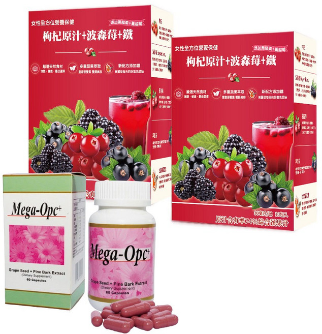 華世 波森莓鐵飲與普威 Mega-Opc+ 葡萄籽精華膠囊組合, 2個, 10份