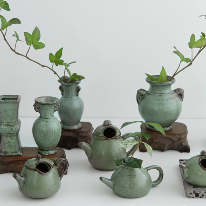 내일의공간 미니 도자기 화병 (작은 꽃병) 한송이 꽃병, 2 연녹
