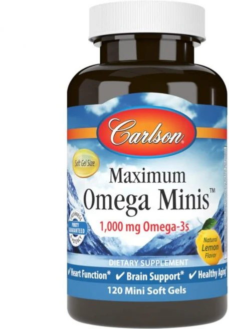 Carlson - Maximum Omega Minis 1000 mg Omega-3s Heart Function Support & Healthy Aging Lemon 6, 1개, 120정 - 쿠팡