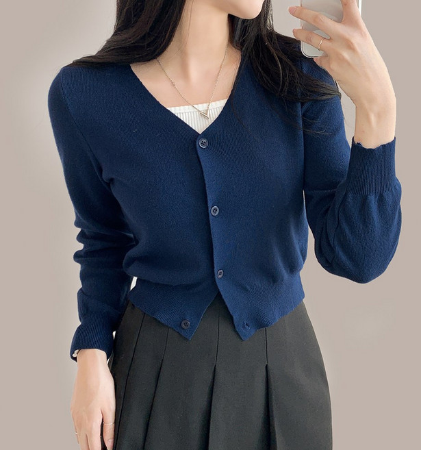 7APRIL 여성용 브이넥 크롭 니트 가디건