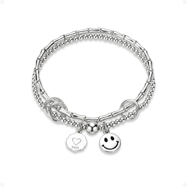 ARIN 실버925 스마일 하트 참 두줄 팔찌 ABD004
