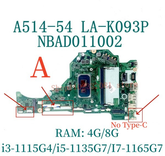 LA-K093P 메인 보드 Acer Aspire A514-54 A515-56 A315-58 노트북 마더 I3 I5 I7-11TH CPU RAM 4G/8G 100%, 03 A I3-1115G4 4G