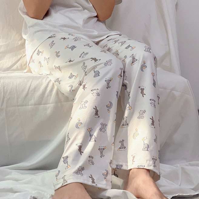 趣味小動物休閒長褲 - 寬鬆居家睡褲