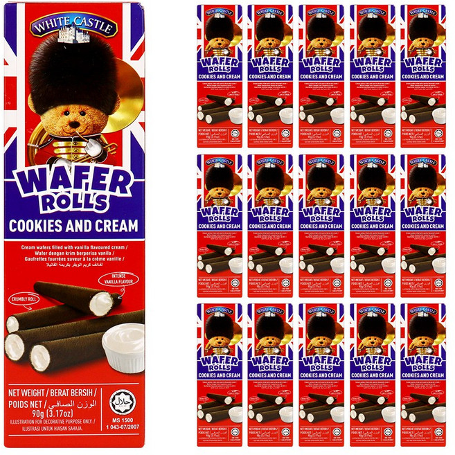 화이트캐슬 럭셔리웨이퍼롤 테디곰인형 쿠키앤크림향, 90g, 16개