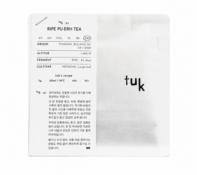 tuk NO.1 보이숙차 운남성 보이차 흑차, 1개, 1개입, 60g