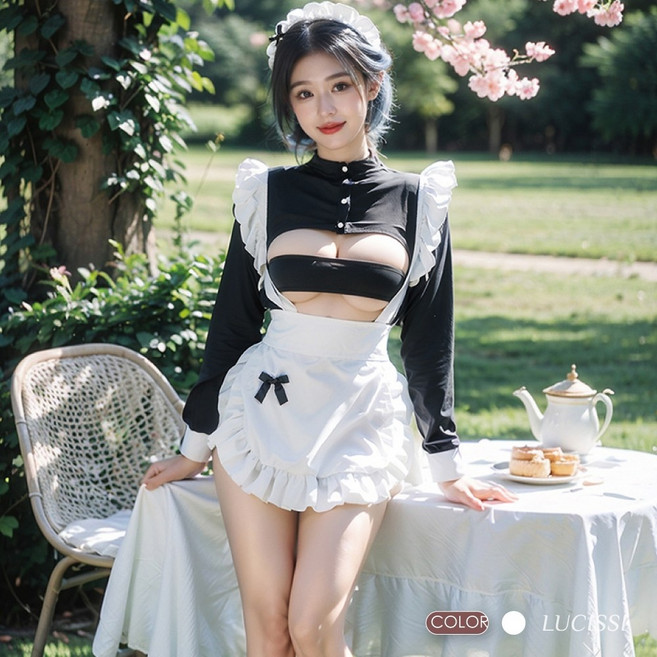 LUCISSI 甜美花邊女僕連身裙 大尺碼角色扮演服飾 2XL 舒適女僕裝