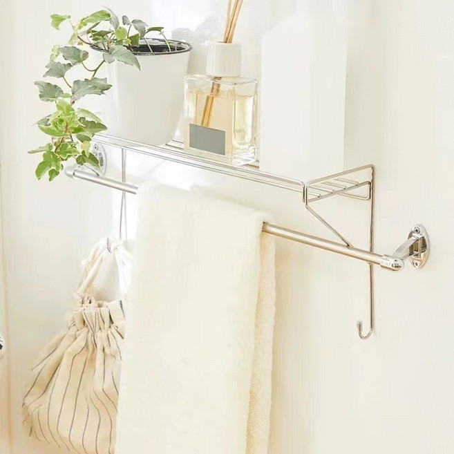 무타공 수건걸이 거치선반 욕실정리, 1개, 실버
