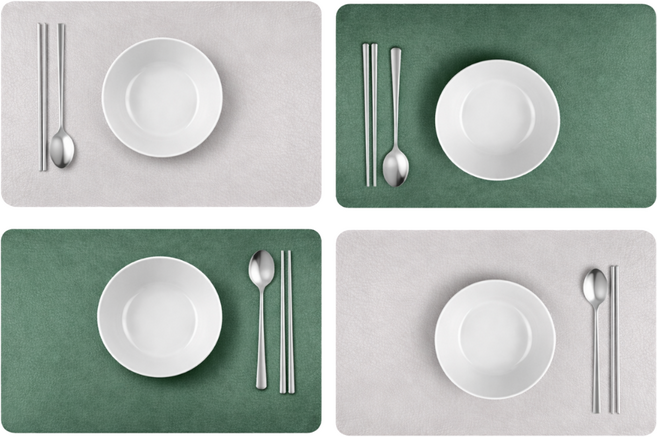 모렌티 책상 테이블 식탁 양면 매트, 웜 그레이/딥 세이지 그린, 4개, 44.5x30cm