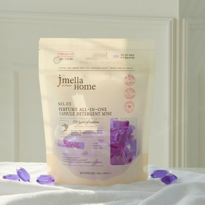 제이멜라 홈 인 프랑스 에끌라 라일락 퍼퓸 올인원 캡슐 세제 미니, 2개, 60개입