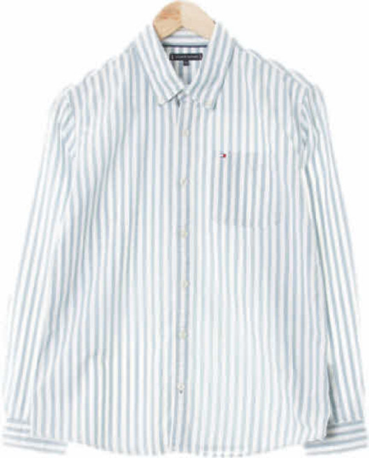 2867 토미힐피거 원더링리버블루화이트 스트라이프 면혼방 긴팔셔츠 [164]