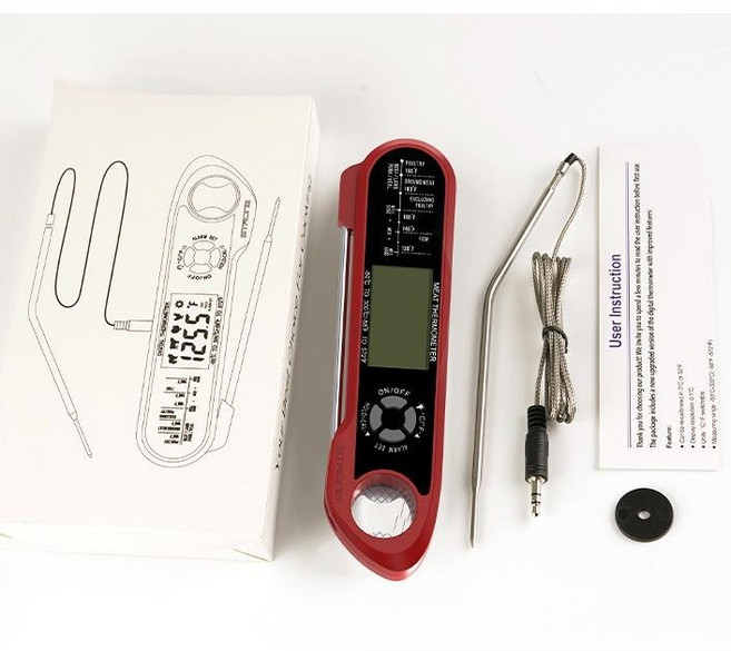 【崇德店】折疊款防水食品溫度計 雙探針燒烤溫度計 多功能肉類選擇烹飪溫度計, 1個, -50℃-300℃,+/-0.1℃