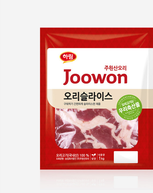 하림 주원산오리 오리 슬라이스 생오리, 4개, 1kg