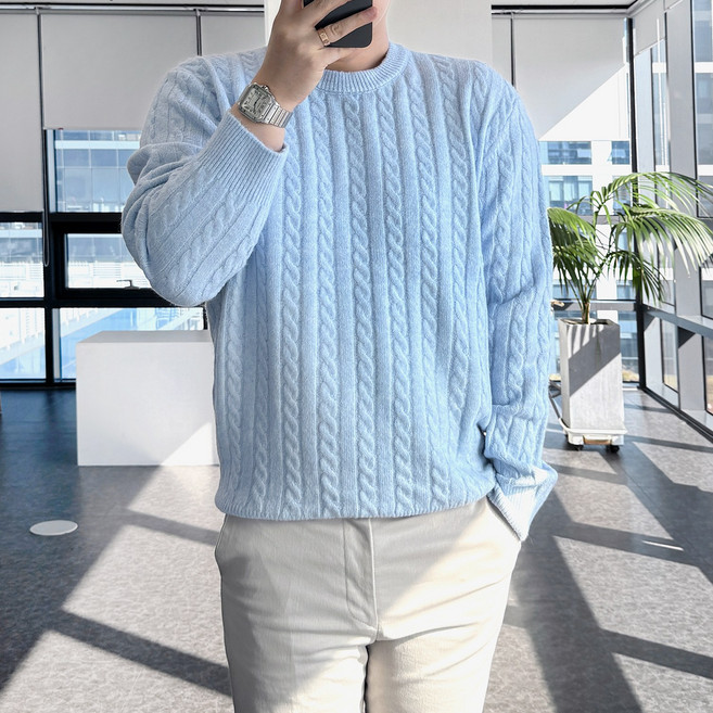 룩플레인 울 소재 고급스러운 케이블 라운드 니트 9color