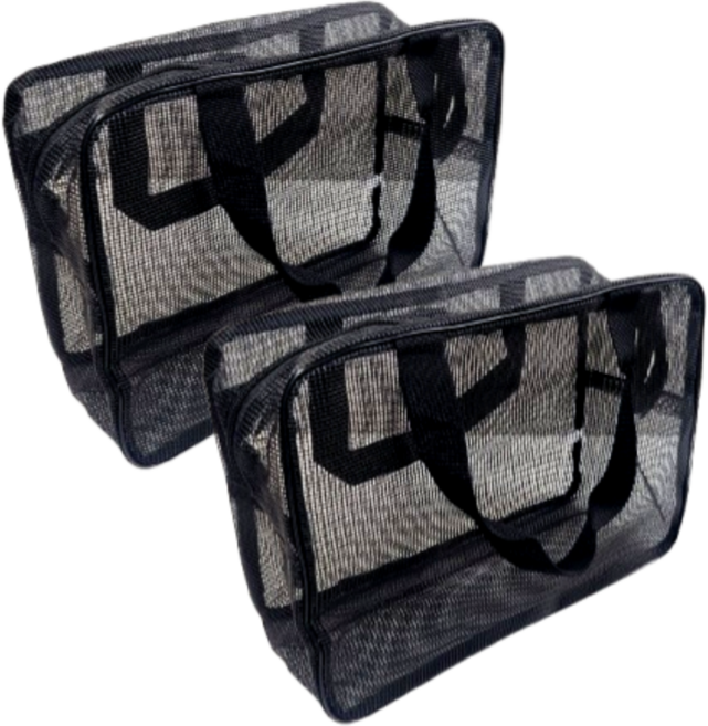 해피쇼핑 메쉬 워시백 2개세트 사우나 목욕탕 가방 수영장 여행용 파우치 세면백