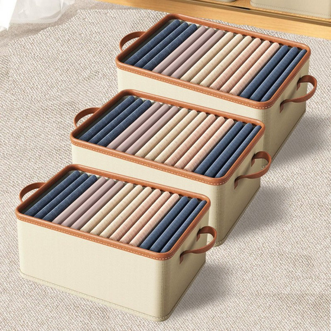 마벨인홈 고급 대용량 옷장 정리 수납 다용도 리빙박스, 베이지, 3개, 중형