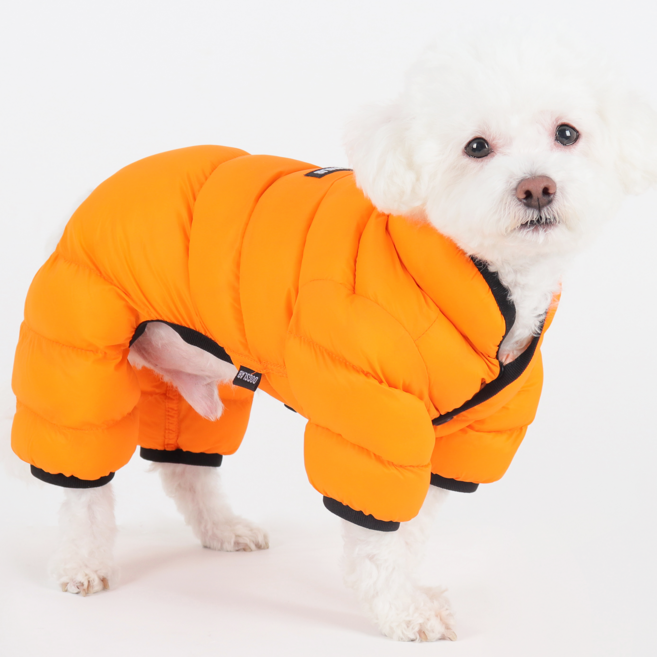 독스랩 강아지 올인원 패딩 양면 초경량 애견 겨울옷, 1개, 아이보리/오렌지 (올인원)