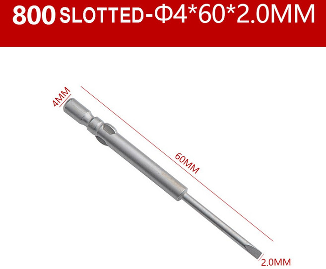 10Pcs 800 슬롯 전기 스크루 드라이버 비트 세트 4mm 라운드 생크 S2 합금강 마그네틱 플랫 드릴 스크류, 4x60x2.0MM