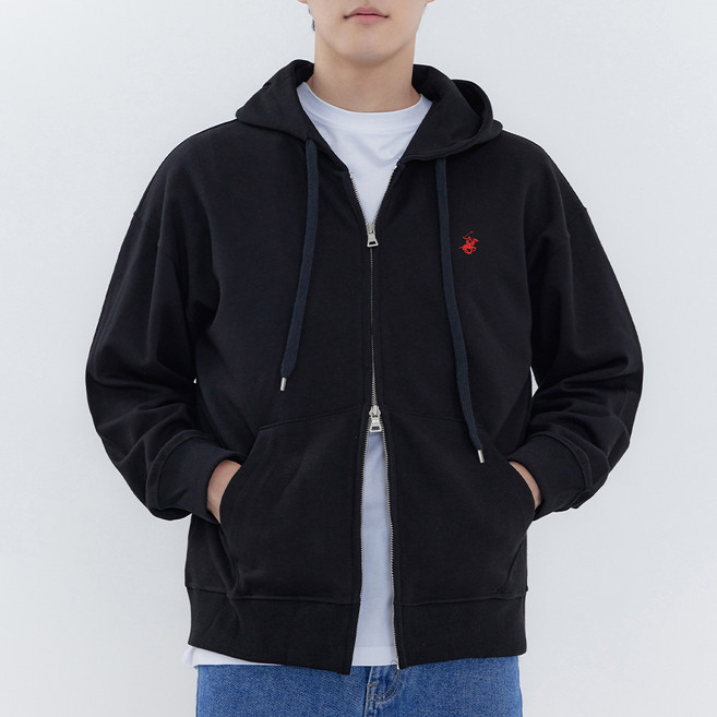 비버리힐즈폴로클럽 남여공용 특양면 오버핏 자수로고 투웨이 후드 집업 EPO9T00