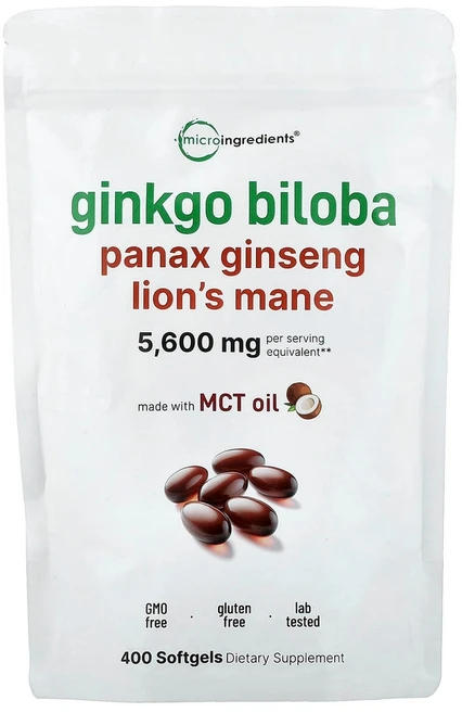 Micro Ingredients 은행나무 Ginkgo Biloba 인삼 노루궁뎅이버섯 소프트젤 400정, 1 - 쿠팡