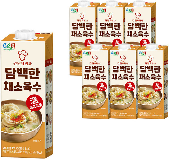 [정식품] 간단요리사 담백한 채소육수 950mlx6팩, 950ml, 6개