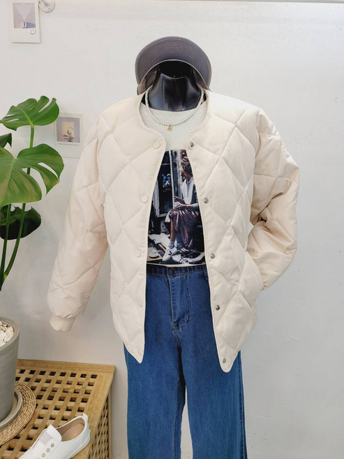 (무배)다이아 퀄팅 노카라 누빔 패딩 점퍼 3color