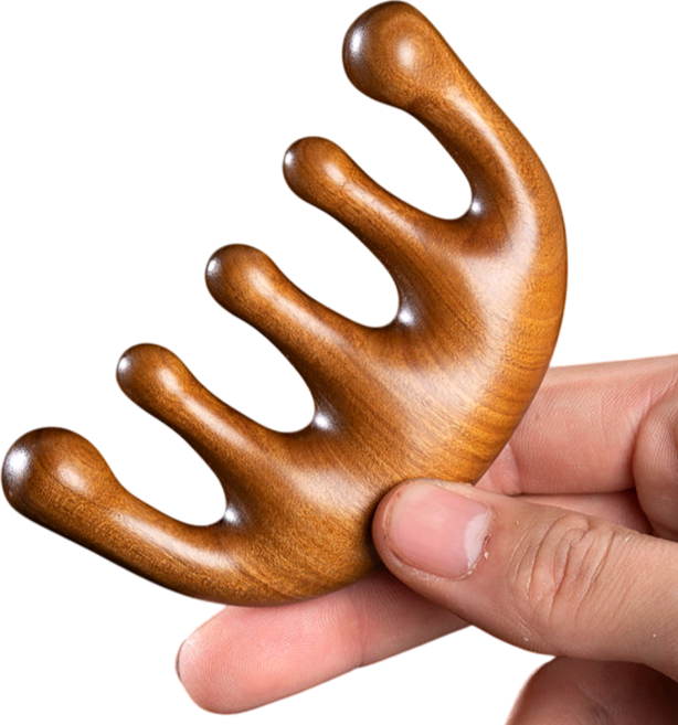 하와잇 두피 얼굴 괄사 나무 마사지기, 1개