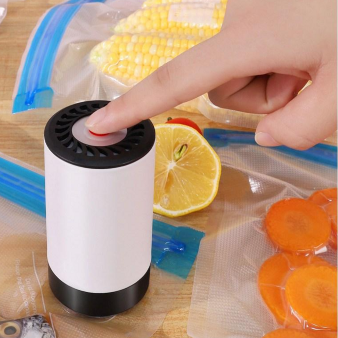 DS 휴대용 미니 진공포장기 진공압축기 출장 여행 캠핑용+ 진공 지퍼백21*22cm 4개, 진공포장기+진공백 4개