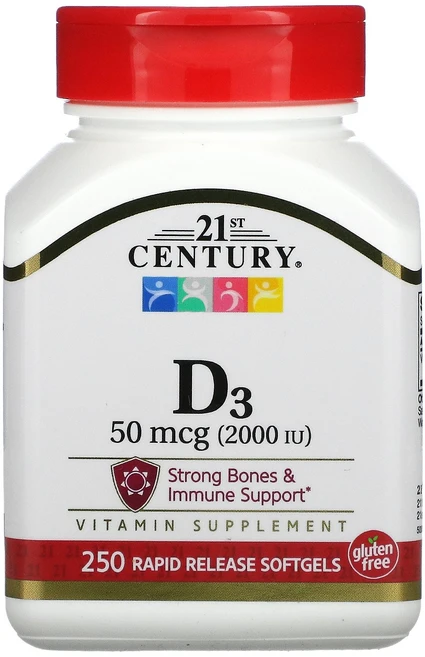 21st Century 비타민D3 50mcg(2 000IU) 소프트젤 250정 Century (21st 센트리), 3개 - 쿠팡
