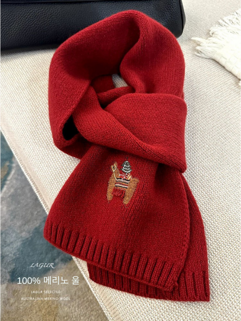 [엘라브] 100% 메리노 울 크리스마스 자수 프리미엄 남녀공용 머플러