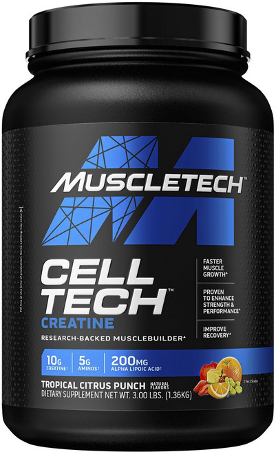 Muscletech Health Cell Tech 肌酸熱帶柑橘沖飲, 1個, 1.36kg