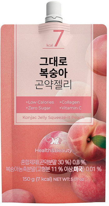 당류 ZERO! 그대로 곤약젤리 복숭아, 1개, 150g