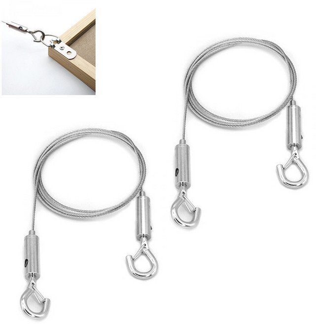 아이베란다 액자 와이어 걸이 그림걸이 후크 클립형, 1M, 2개, 실버