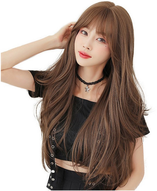 이쁘다샵 가발위드 긴머리 자연스러운 웨이브 루즈윈트 여성 통가발, 콜드브라운, 1개