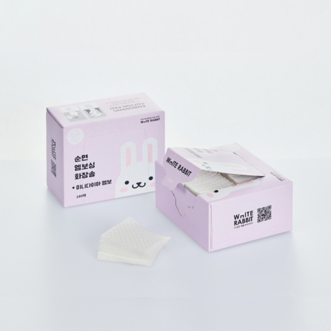 화이트래빗 / 100% 순면 엠보싱 화장솜/ 미니다이아엠보 / 대용량 / 1080매(180매 X 6box) /, 180매입, 6개