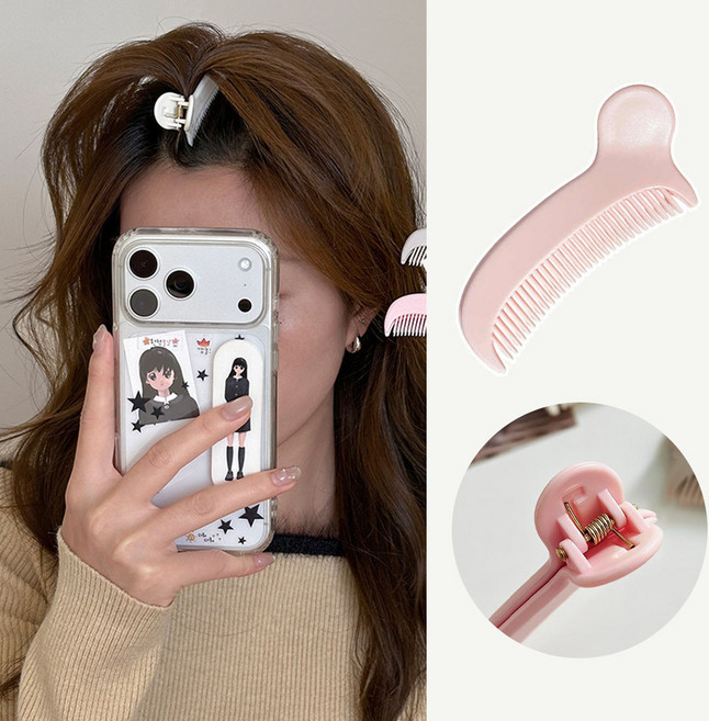 미즈코스 가르마 뿌리 볼륨 집게빗 집게핀 헤어 앞머리 고정 정수리볼륨 헤어클립, 1개, 핑크