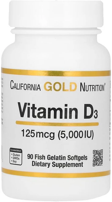 California Gold Nutrition 비타민D3 125mcg(5000IU) 피쉬 젤라틴 소프트젤 90정 CGN-01065, 1개 - 쿠팡