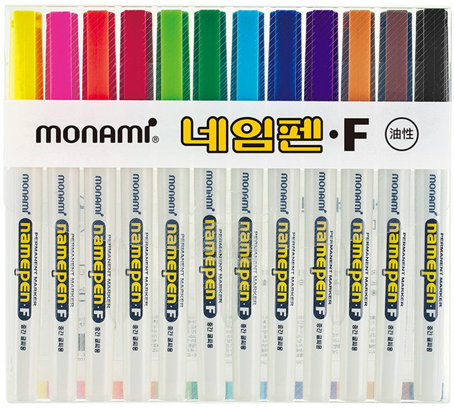 모나미 유성 네임펜 12색 세트 F 중간글씨 이름펜 신학기 준비물 케이스형