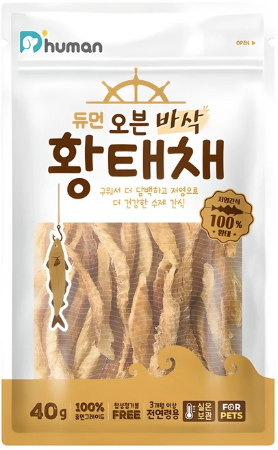 듀먼 강아지 오븐 바삭 저염 수제간식, 황태, 40g, 1개 - 쿠팡