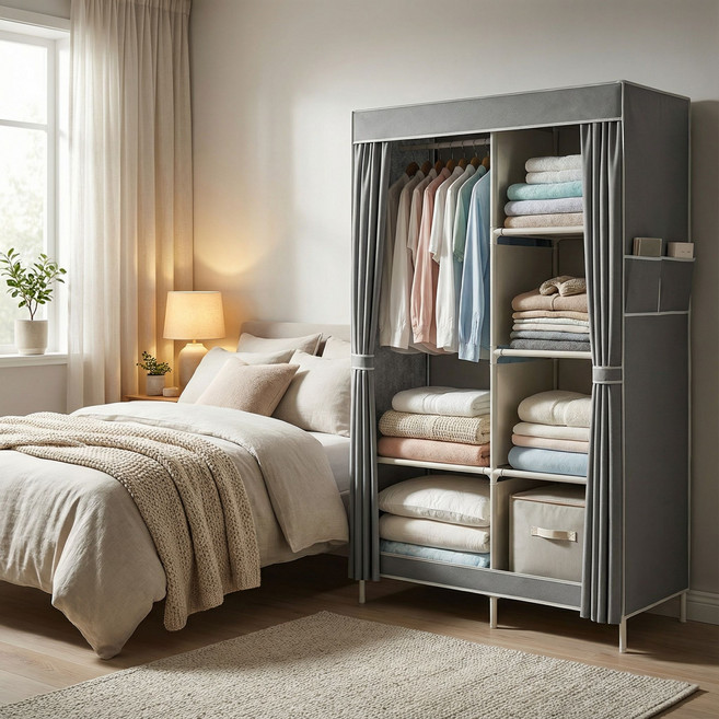 원포인트샵 튼튼한 조립식 간이 옷장 원룸 자취방 옷수납장, 더블 옐로우