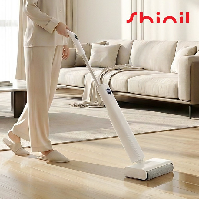 [26년형] 신일 자동세척 무선 물걸레 청소기 (+거치대) 음성안내 충전식, 화이트, 신일 무선 물걸레청소기
