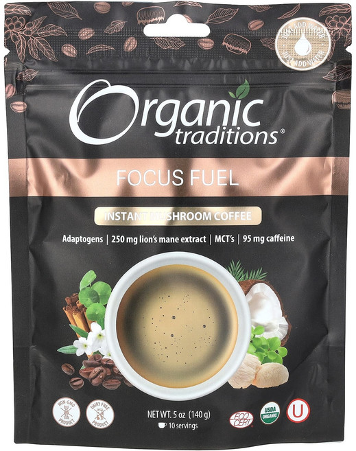 오가닉 트래디션 인스턴트 버섯 커피 집중력 연료 140g(5oz) OGT-00086, Organic Traditions, 인스턴트 버섯 커피, 140g, 1개